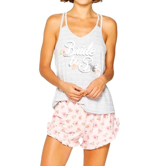 XL New Target Love & Cherish Bride to Be 2 Piece Set PJ Tank & Shorts Pink/Gray - Picture 1 of 9